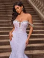Sheath/Column Tulle Off-the-Shoulder Sleeveless Chapel Train Wedding Dresses
