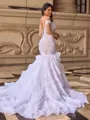 Trumpet/Mermaid Organza Scoop Long Sleeves Chapel Train Wedding Dresses