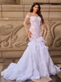 Trumpet/Mermaid Organza Scoop Long Sleeves Chapel Train Wedding Dresses