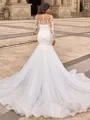 Trumpet/Mermaid Tulle Scoop Long Sleeves Cathedral Train Wedding Dresses