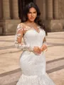 Trumpet/Mermaid Tulle Scoop Long Sleeves Cathedral Train Wedding Dresses