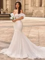Trumpet/Mermaid Tulle Sweetheart Short Sleeves Cathedral Train Wedding Dresses