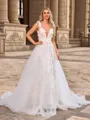 Sheath/Column Tulle Scoop Sleeveless Cathedral Train Wedding Dresses