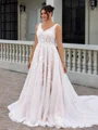 A-line V-neck Appliques Lace Cathedral Train Tulle Plus Size Wedding Dress