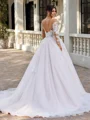 A-line Scoop Long Sleeves Appliques Lace Court Train Tulle Corset Plus Size Wedding Dress