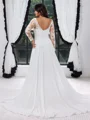A-line V-neck Long Sleeves Appliques Lace Court Train Chiffon Corset Plus Size Wedding Dress