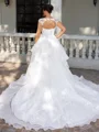 A-line Sweetheart Appliques Lace Chapel Train Tulle Corset Plus Size Wedding Dress