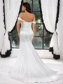 Sheath Off-the-Shoulder Pleated Court Train Silk Like Satin Corset Plus Size Wedding Dress