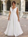 A-line V-neck Pleated Sweep Train Corset Plus Size Wedding Dress