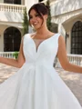 A-line V-neck Pleated Sweep Train Corset Plus Size Wedding Dress