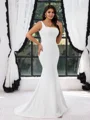 Sheath Square Sweep Train Stretch Crepe Plus Size Wedding Dress