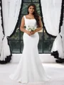 Sheath Square Sweep Train Stretch Crepe Plus Size Wedding Dress