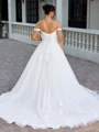 A-line Off-the-Shoulder Appliques Lace Court Train Tulle Corset Plus Size Wedding Dress