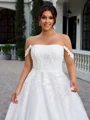 A-line Off-the-Shoulder Appliques Lace Court Train Tulle Corset Plus Size Wedding Dress