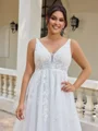 A-line V-neck Appliques Lace Court Train Tulle Plus Size Wedding Dress