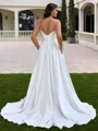 A-line Spaghetti Straps Pleated Sweep Train Charmeuse Corset Plus Size Wedding Dress