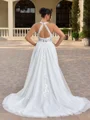 A-line V-neck Appliques Lace Court Train Tulle Corset Plus Size Wedding Dress