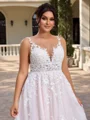A-line Scoop Appliques Lace Court Train Tulle Corset Plus Size Wedding Dress