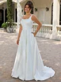A-line Square Pleated Court Train Satin Plus Size Wedding Dress