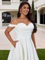 A-line Off-the-Shoulder Appliques Lace Chapel Train Stretch Crepe Plus Size Wedding Dress