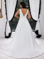 A-line V-neck Court Train Satin Plus Size Wedding Dress