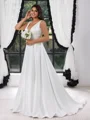 A-line V-neck Court Train Satin Plus Size Wedding Dress
