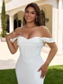 Sheath Off-the-Shoulder Pleated Court Train Satin Corset Plus Size Wedding Dress