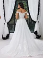 A-line Off-the-Shoulder Appliques Lace Court Train Tulle Corset Plus Size Wedding Dress