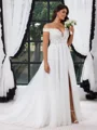 A-line Off-the-Shoulder Appliques Lace Court Train Tulle Corset Plus Size Wedding Dress