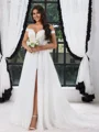 A-line Off-the-Shoulder Appliques Lace Court Train Tulle Corset Plus Size Wedding Dress