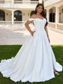 Ball-Gown Off-the-Shoulder Pleated Court Train Corset Plus Size Wedding Dress
