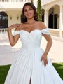 Ball-Gown Off-the-Shoulder Pleated Court Train Corset Plus Size Wedding Dress