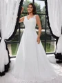 A-line V-neck Appliques Lace Sweep Train Chiffon Corset Plus Size Wedding Dress