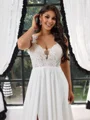 A-line Straps Appliques Lace Sweep Train Chiffon Plus Size Wedding Dress