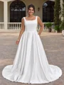 A-line Square Chapel Train Satin Plus Size Wedding Dress