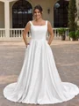 A-line Square Chapel Train Satin Plus Size Wedding Dress