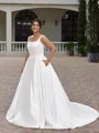 A-line Square Chapel Train Satin Plus Size Wedding Dress
