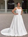 A-line Square Chapel Train Satin Plus Size Wedding Dress