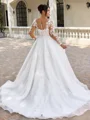 A-line Scoop Long Sleeves Appliques Lace Sweep Train Organza Plus Size Wedding Dress
