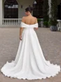 A-line Off-the-Shoulder Pleated Sweep Train Organza Corset Plus Size Wedding Dress