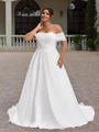 A-line Off-the-Shoulder Pleated Sweep Train Organza Corset Plus Size Wedding Dress