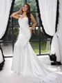 Sheath Off-the-Shoulder Pleated Court Train Silk Like Satin Corset Plus Size Wedding Dress