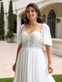 A-line Scoop Short Sleeves Appliques Lace Chapel Train Tulle Plus Size Wedding Dress