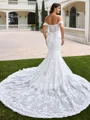 Sheath Off-the-Shoulder Appliques Lace Chapel Train Lace Corset Plus Size Wedding Dress