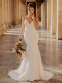 Sheath V-neck Bow Chapel Train Stretch Crepe Wedding Dress