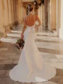 Sheath V-neck Bow Chapel Train Stretch Crepe Wedding Dress