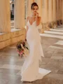 Sheath V-neck Bow Chapel Train Stretch Crepe Wedding Dress
