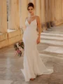 Sheath V-neck Bow Chapel Train Stretch Crepe Wedding Dress