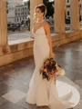 Sheath V-neck Bow Chapel Train Stretch Crepe Wedding Dress