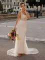 Sheath Square Chapel Train Corset Wedding Dress